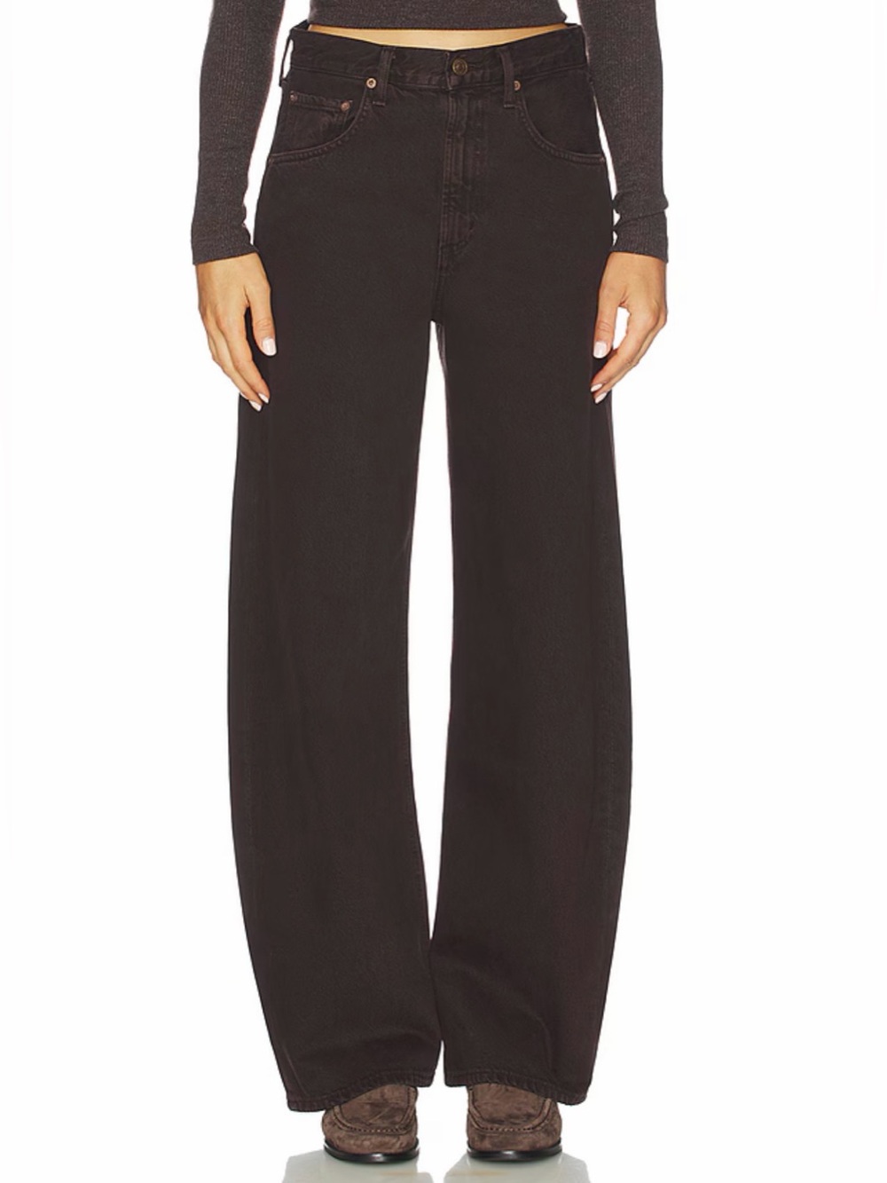 AGOLDE Low Curve mid-rise straight-leg jeans sloe berry brown barrel jeans 24 26 - Picture 7 of 13